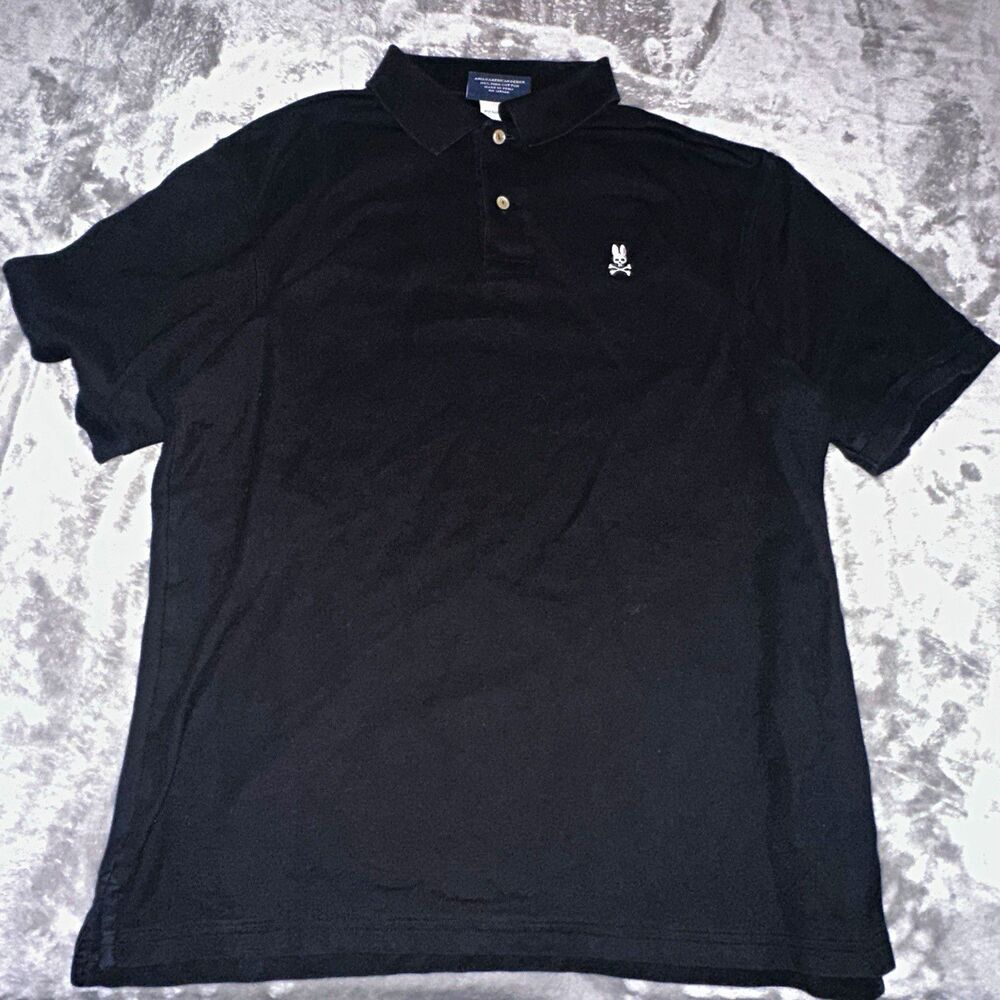 Psycho Bunny Men's Black Pima Cotton Polo Shirt Embroidered Logo Size 8